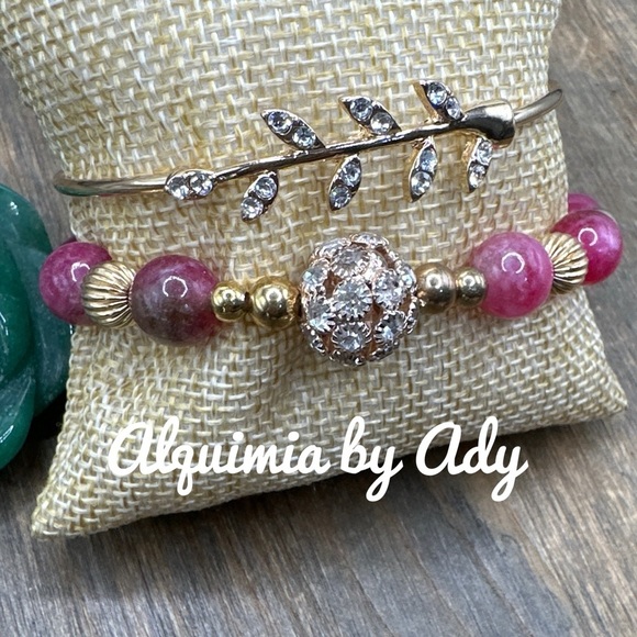 Watermelon chunky Tourmaline / agate beaded statement bracelet /colorful - Picture 2 of 3